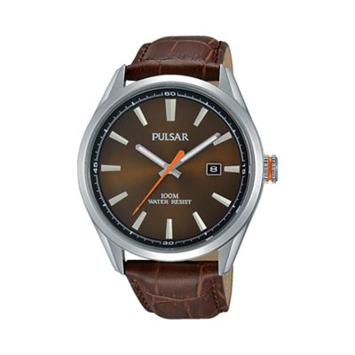 Men's brown analogue strap watch ps9379x1